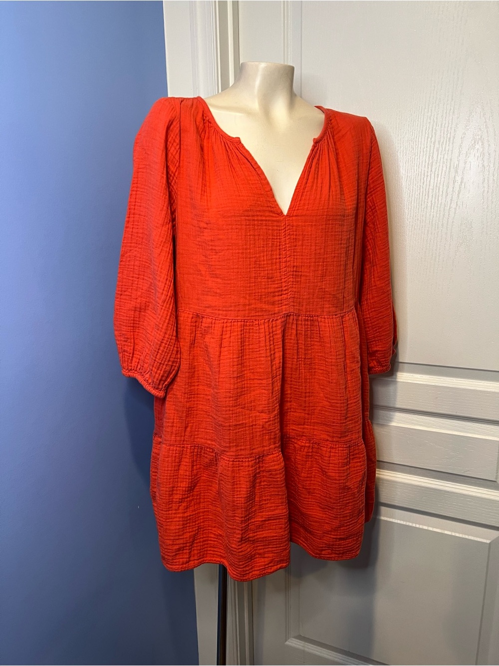 GAP 100% Cotton Orange oversized Tiered Dress with pockets size M